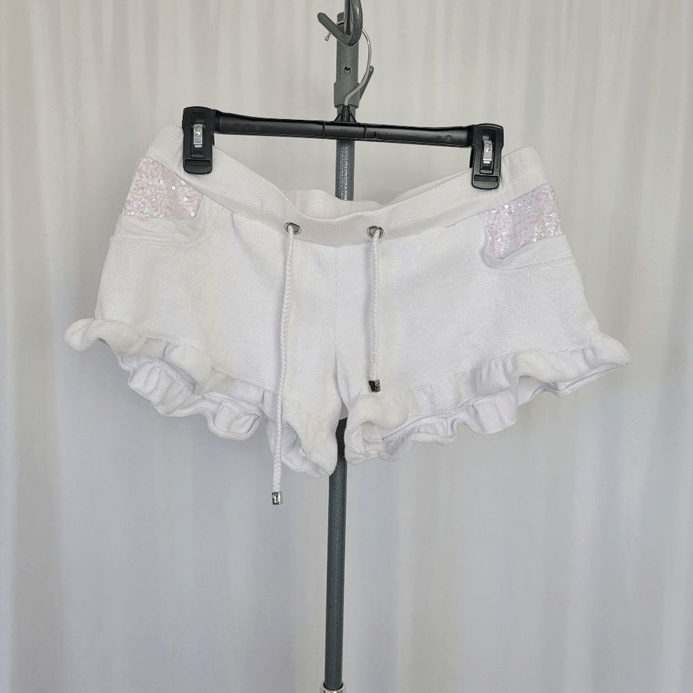 beach bunny rare white swim shorts cover up terry sequined pockets size L - Picture 5 of 5